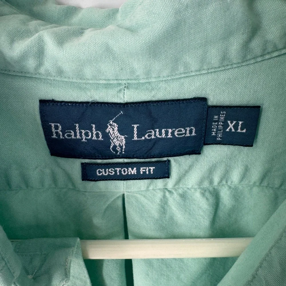 Ralph Lauren Mens XL Custom Fit Short Sleeve Button Down Shirt Mint Green Cotton